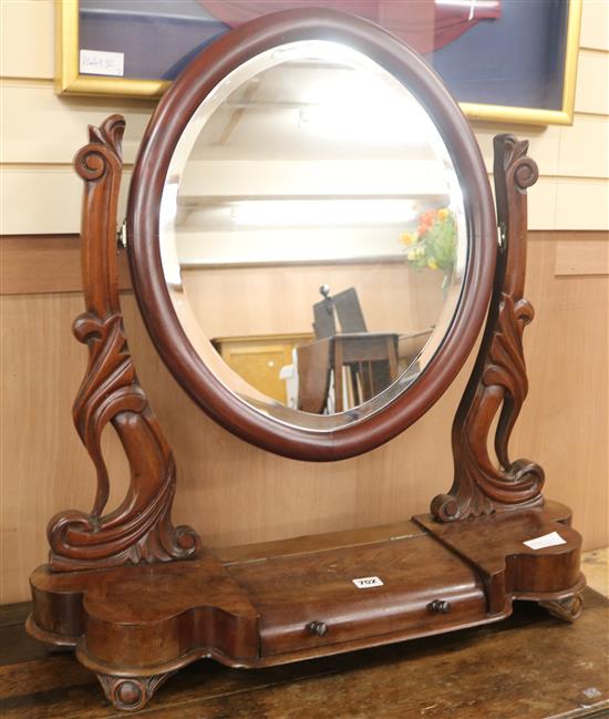A Victorian mahogany toilet mirror, W.77cm